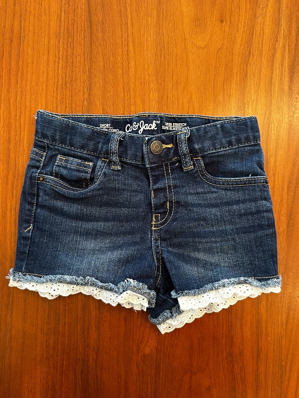 Cat & Jack Dark Wash Denim Shorts with Lace Trim girls, size 5